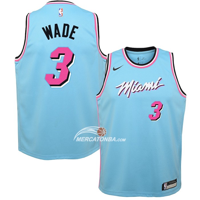 Maglia Bambino Miami Heat Dwyane Wade NO 3 Citta Blu